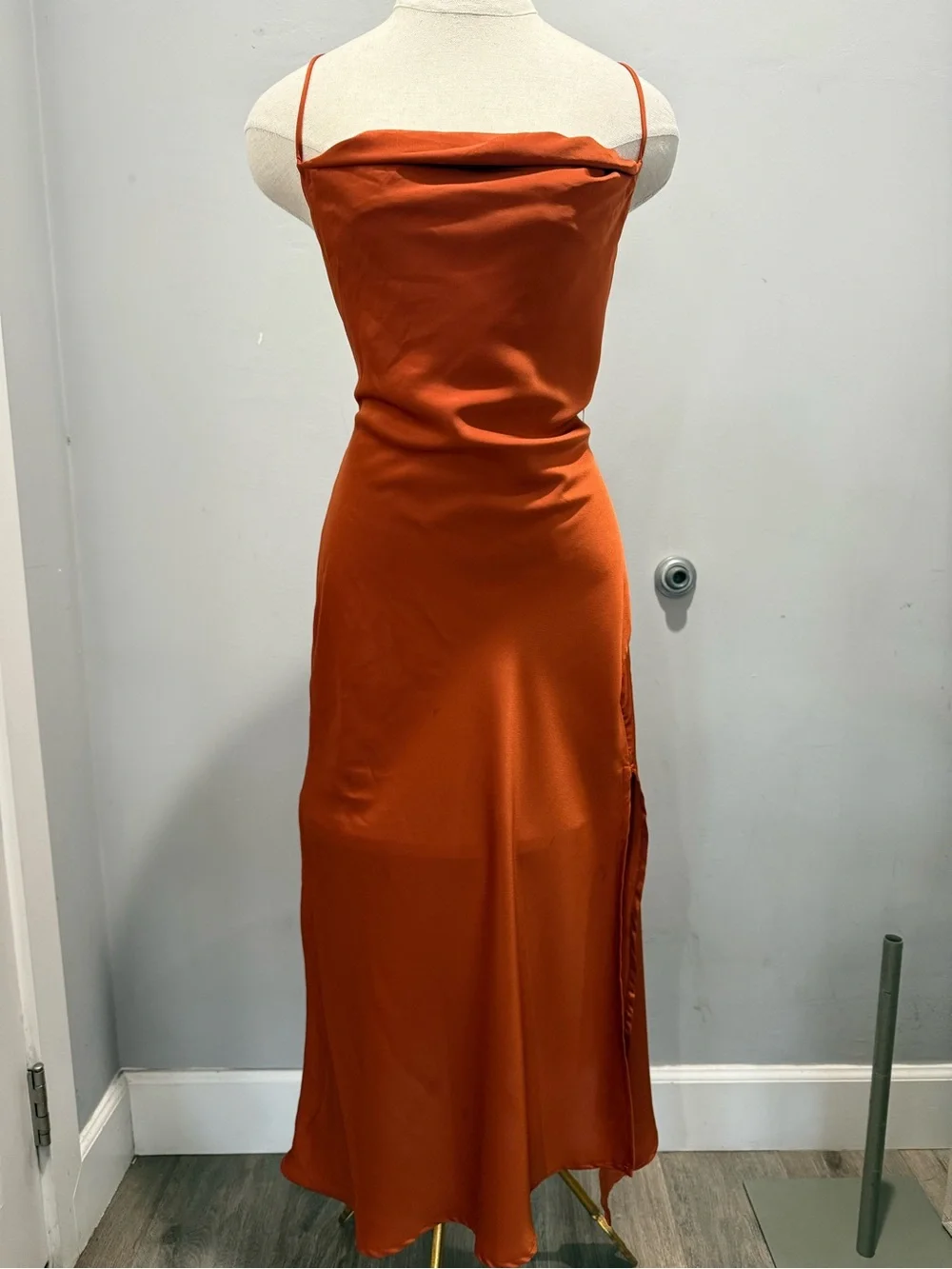 Astr Satin Gaia Midi Dress - Rust Orange